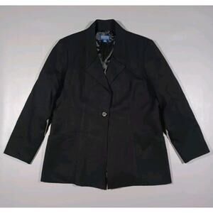 Pendleton Jacket Womens Sz 14 Black Blazer Virgin Wool 1‎ Button